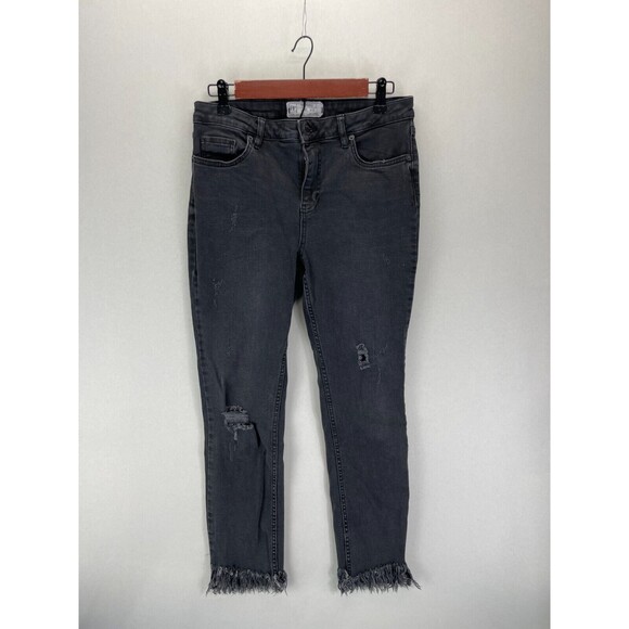 Free People Women’s 29 Black Denim Jeans 5 Pocket Perfectly Destroyed Distressed - Picture 2 of 10